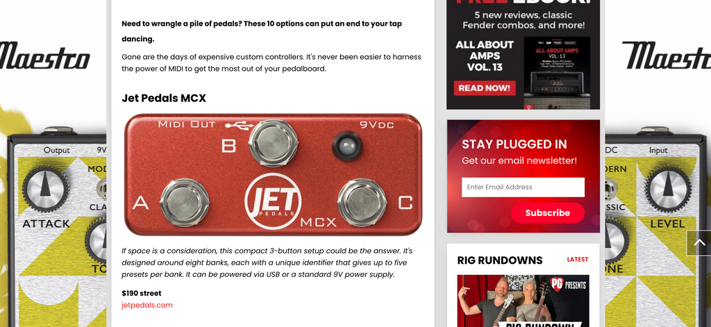JET MCX featured in Premier Guitar Magazine and Top-10 MIDI Controller